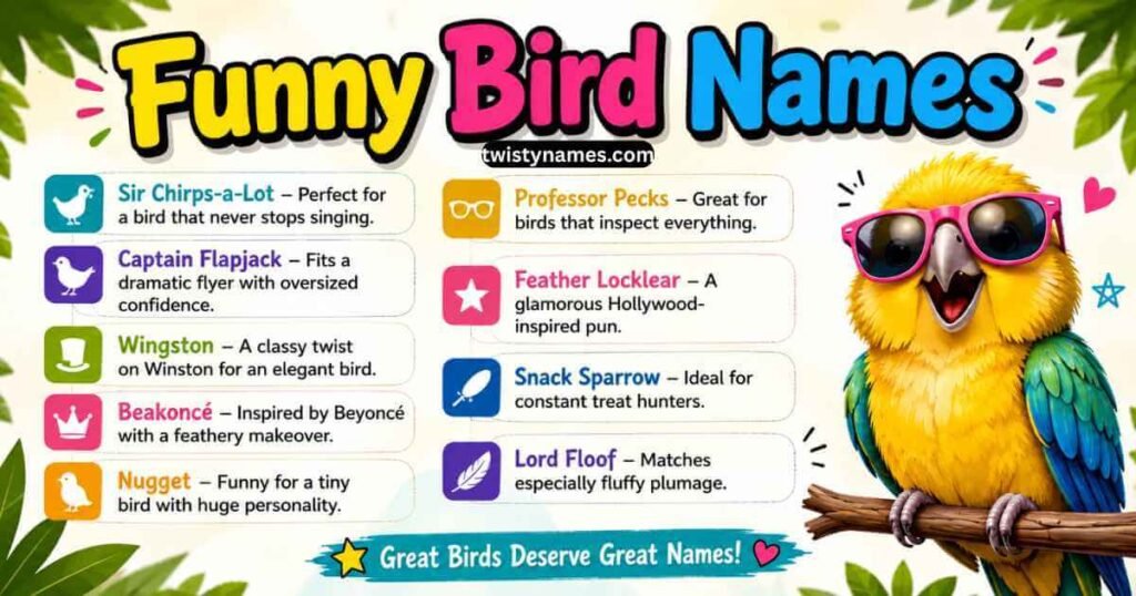 Funny Bird Names: 180+ Hilarious & Silly Ideas for Every Pet Bird
